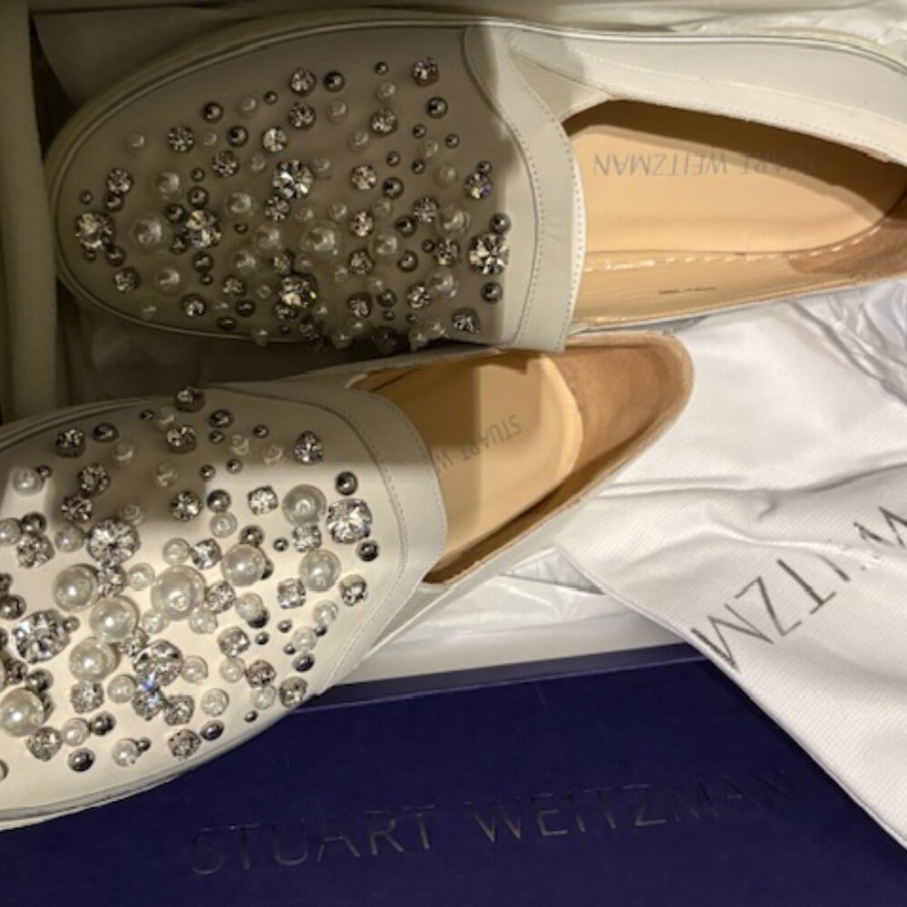 Stuart Weitzman White Crystal-Embellished Slip-On Sneakers - Picture 6 of 7